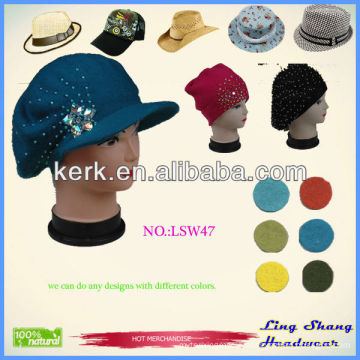 Fashionable new design pretty warm Wool felt hat Custom Design Cap wool felt hat , LSW47